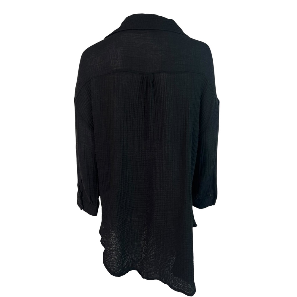 Kona Sol Top Cover Up Swim Black Gauze Cotton Button Down Beach Resort Medium - Picture 2 of 11